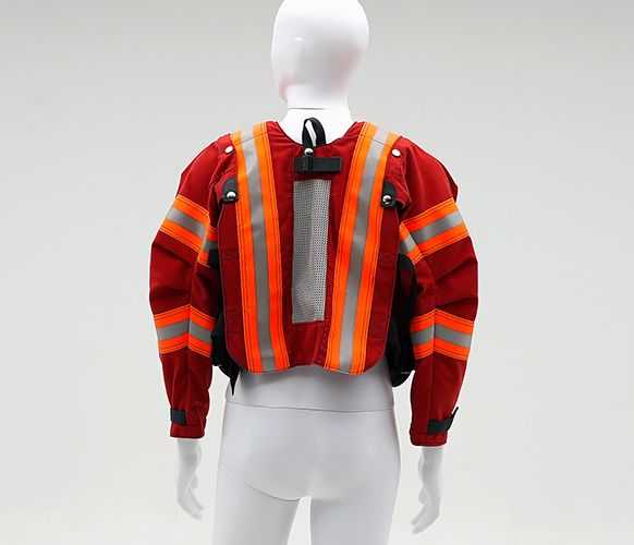 crane operator orange & red vest